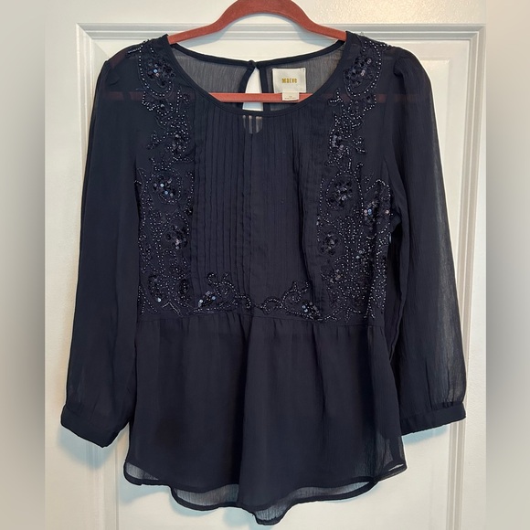 ANTHROPOLOGIE MAEVE HELENE SHEER SEQUIN PEPLUM TOP - Picture 2 of 9
